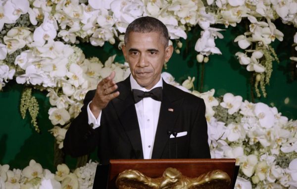 WASHINGTON, DC - MARCH 10:  President Barack Obama acknowledges Prime Minister Trudeau mother Margaret Trudeau  during a State Dinner at the White House March 10, 2016 in Washington, D.C. (Photo by Olivier Douliery-Pool/Getty Images)