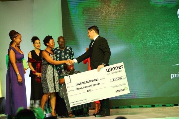 Winner of Etisalat Prize for Litearature 2014, NoViolet Bulawayo with CEO, Etisalat Nigeria