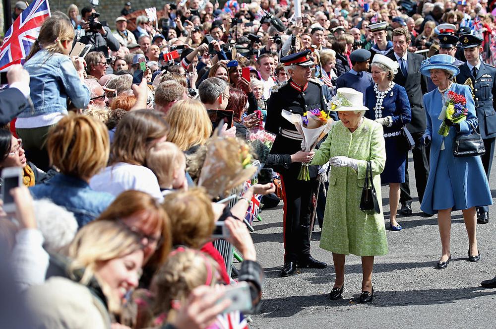 WINDSOR, ENGLAND - APRIL 21: Queen Elizabeth II meets the public on her 90th Birthday Walkabout on April 21, 2016 in Windsor, England. Today is Queen Elizabeth II's 90th Birthday. The Queen and Duke of Edinburgh will be carrying out engagements in Windsor. (Photo by Chris Jackson/Getty Images)