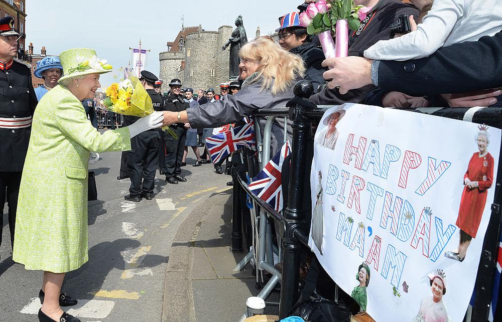 WINDSOR, ENGLAND - APRIL 21: Queen Elizabeth II meets the public on her 90th Birthday Walkabout on April 21, 2016 in Windsor, England. Today is Queen Elizabeth II's 90th Birthday. The Queen and Duke of Edinburgh will be carrying out engagements in Windsor. (Photo by John Stillwell - WPA Pool/Getty Images)