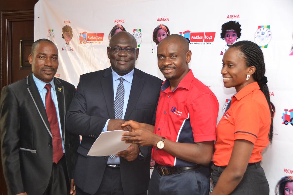 Awoyera Oluremi, director, modern apprenticeship training program, Lagos State Technical and Vocational Education Board (LASTVEB); Olawumi Gasper, executive secretary, Lagos State Technical and Vocational Education Board (LASTVEB); Paul Orajiaka, CEO, Auldon Toys, and Ezenwanne Chiamaka, general manager, Auldon Ltd, at the signing of MoU between LASTVEB and Auldon Ltd for the clothing of the Unity Dolls in Lagos