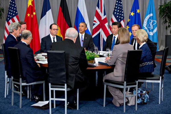 WASHINGTON, DC - APRIL 1:  (AFP OUT) U.S. President Barack Obama (C) speaks as Xi Jinping, China's president (R), and Francois Hollande, France's president (L), listen during a P5+1 multilateral meeting at the Nuclear Security Summit on April 1, 2016 in Washington, D.C. After a spate of terrorist attacks from Europe to Africa, Obama is rallying international support during the summit for an effort to keep Islamic State and similar groups from obtaining nuclear material and other weapons of mass destruction.  (Photo By Andrew Harrer/Pool/Getty Images)