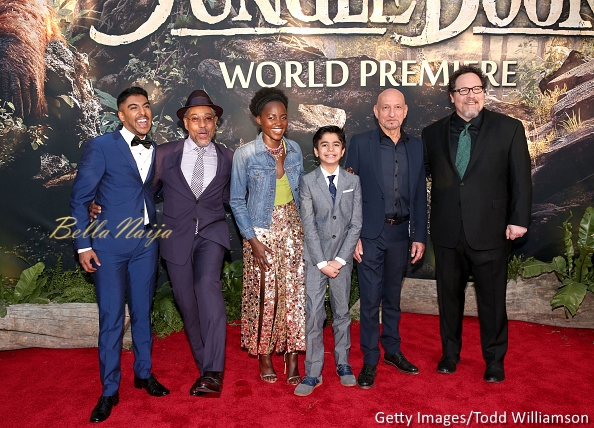 Actor Ritesh Rajan, actor Giancarlo Esposito, actress Lupita Nyong'o, actor Neel Sethi, actor Ben Kingsley and director/producer Jon Favreau