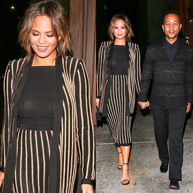 Chrissy and her husband John Legend. Chrissy in a matching high waist skirt and jacket, could be a great office look too
