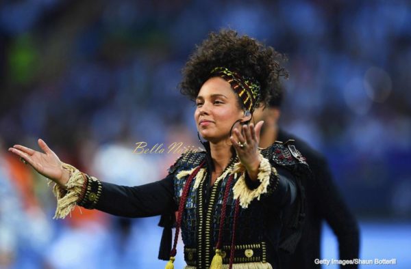 MILAN, ITALY - MAY 28: Alicia Keys performs during Champions League final opening ceremony during the UEFA Champions League Final match between Real Madrid and Club Atletico de Madrid at Stadio Giuseppe Meazza on May 28, 2016 in Milan, Italy. (Photo by Shaun Botterill/Getty Images)