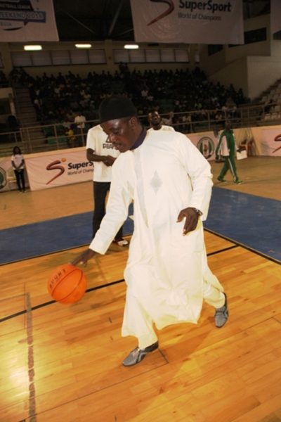 Minister of Sports, Barrister Solomon Dalong bouncing the ball 