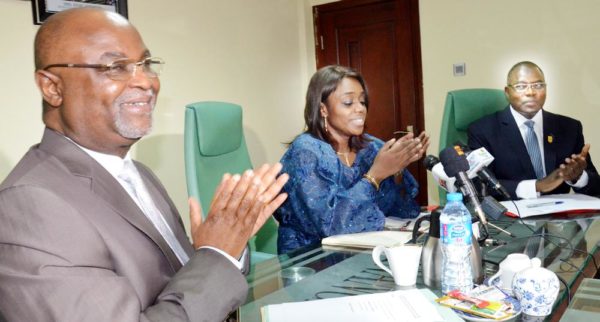 PIC 7. PERMANENT SECRETARY, MINISTRY OF DEFENCE, AMB. DANJUMA SHENI; MINISTER OF FINANCE, MRS KEMI ADEOSUN AND HEAD, PRESIDENTIAL INITIATIVE ON CONTINOUS AUDIT (PICA), MR MOHAMMED DIKWA, AT THE PICA MEETING IN ABUJA ON TUESDAY (17/5/15). 3596/7/5/2016/JAU/BJO/NAN