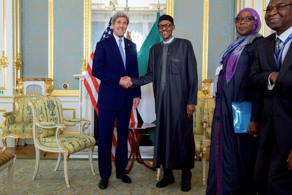 Muhammadu Buhari and John Kerry during the anti-corruption summit in London.