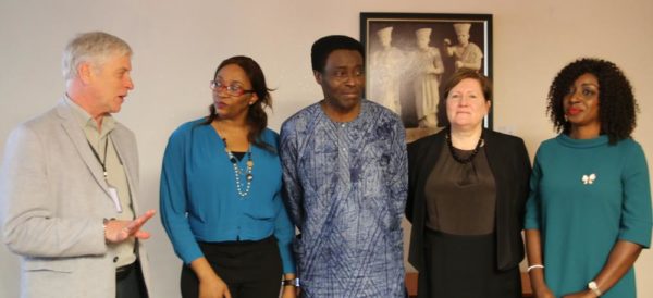 (L-R): Chief Executive Officer, Continental Broadcasting Service, Nigel Parsons; Public Relations Manager, DSTV, Caroline Oghuma; Chief Operating Officer, Continental Broadcasting Service, Lemi Olalemi; Chief Commercial Officer, Continental Broadcasting Service, Lindsey Oliver and Public Relations Manager, GOtv, Efe Obioma, at the press briefing to announce the launch of TVC channels on DSTV and GOTV, held at Continental Broadcasting Service head office, Lagos, today Thursday, May 12th, 2016.