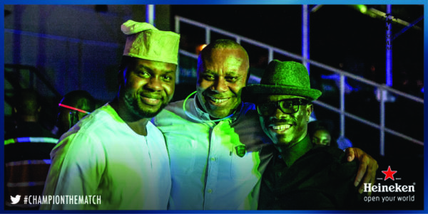 Adebola Williams,Edem Vindah and Julius Agwu at the Heineken House Lagos