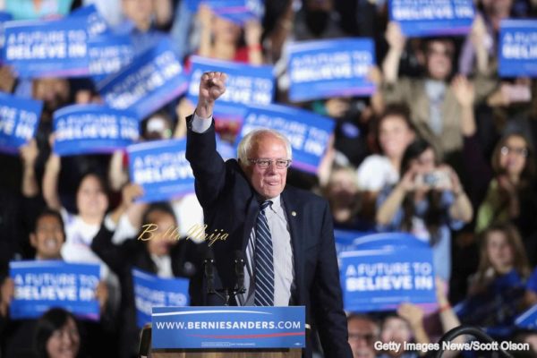 SANTA MONICA, CA - JUNE 07: Democratic presidential candidate Senator Bernie Sanders (D-VT) greets supporters at an election-night rally on June 7, 2016 in Santa Monica, ia. Hillary Clinton held an early lead in today's California primary. (Photo by Scott Olson/Getty Images)