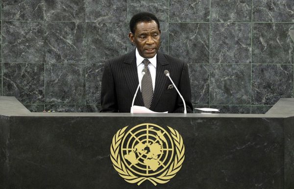 NEW YORK, NY - SEPTEMBER 26:  Equatoguinean President Teodoro Obiang Nguema Mbasogo addresses the 68th United Nations General Assembly at U.N. headquarters on September 26, 2013 in New York City. Over 120 prime ministers, presidents and monarchs are gathering this week for the annual meeting at the temporary General Assembly Hall at the U.N. headquarters while the General Assembly Building is closed for renovations.  (Photo by Justin Lane-Pool/Getty Images)