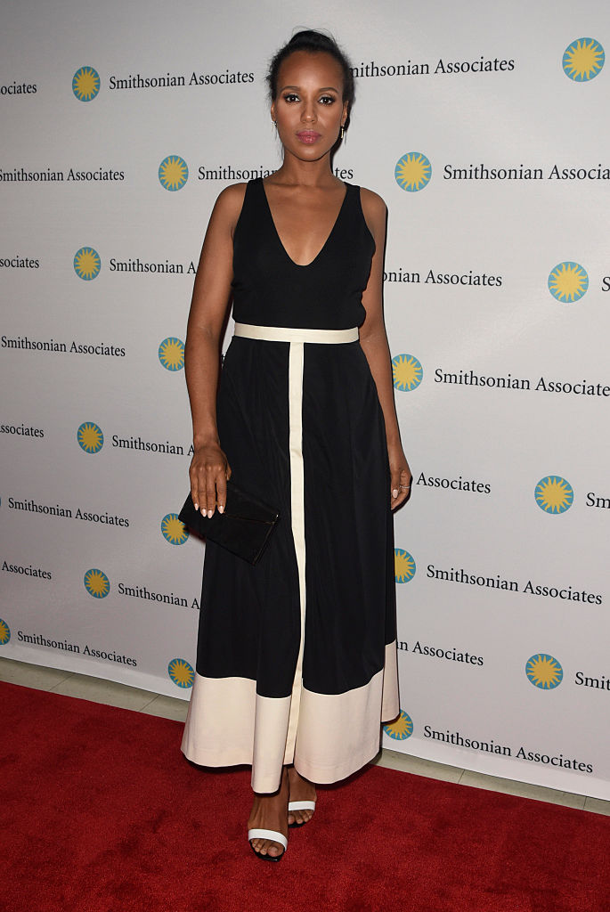 WASHINGTON, DC - APRIL 28: Actress Kerry Washington poses on the red carpet during the "Scandal-ous!" event hosted by the Smithsonian Associates with Shonda Rhimes and the cast of ABC's Scandals at the University of District of Columbia Theater of the Arts on April 28, 2016 in Washington, DC. (Kris Connor/Getty Images)