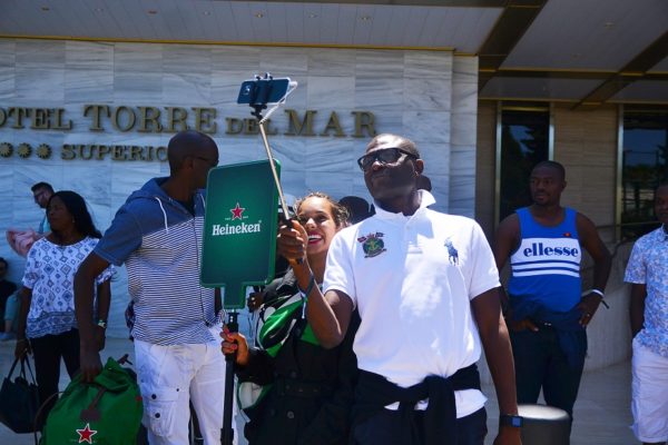 Heineken fans arriving at the airport in Ibiza