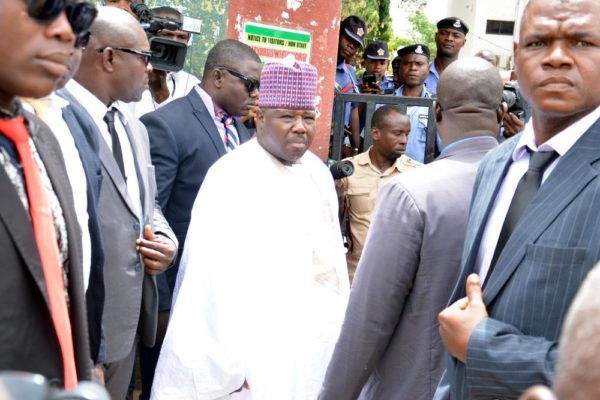 PIC.25. THE ACTING NATIONAL CHAIRMAN OF THE PDP, SEN. ALI MODU SHERRIF(M) , BEING STOPPED FROM  GETTING INTO HIS OFFICE AT THE PARTY'S HEADQUARTERS, WADATA PLAZA IN ABUJA ON MONDAY (13/6/16). 4228/13/6/2016/HB/BJO/NAN