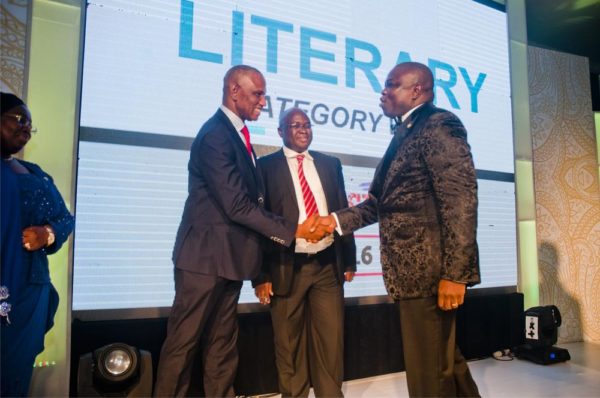 Executive Director, Marketing, Honeywell Flour Mills Plc, Mr. Benson Evbuomwan, Executive Director, Supply Chain, HFMP, Mr. Rotimi Fadipe and Lagos State Governor, Mr. Akinwunmi Ambode at the VOTC Award Gala Night. 