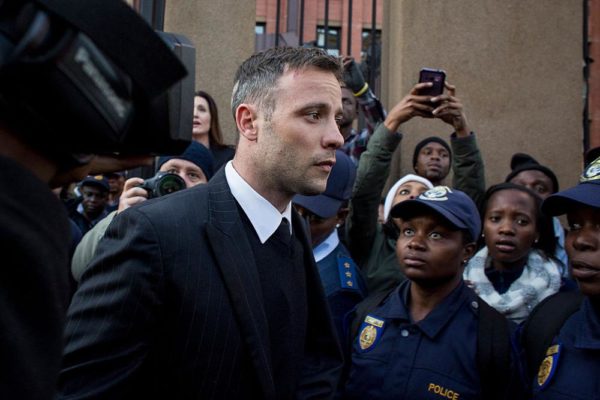 PRETORIA, SOUTH AFRICA – JUNE 15 : Oscar Pistorius leaves the North Gauteng High Court at the end of the day on June 15, 2016 and will return on July 6th for the final sentencing of his murder trial in Pretoria, South Africa. Having had his conviction upgraded to murder in December 2015, Paralympian athlete Oscar Pistorius is attending his sentencing hearing and will be returned to jail for the murder of his girlfriend, Reeva Steenkamp, on February 14th 2013. The hearing is expected to last five days. (Photo by Charlie Shoemaker/Getty Images)