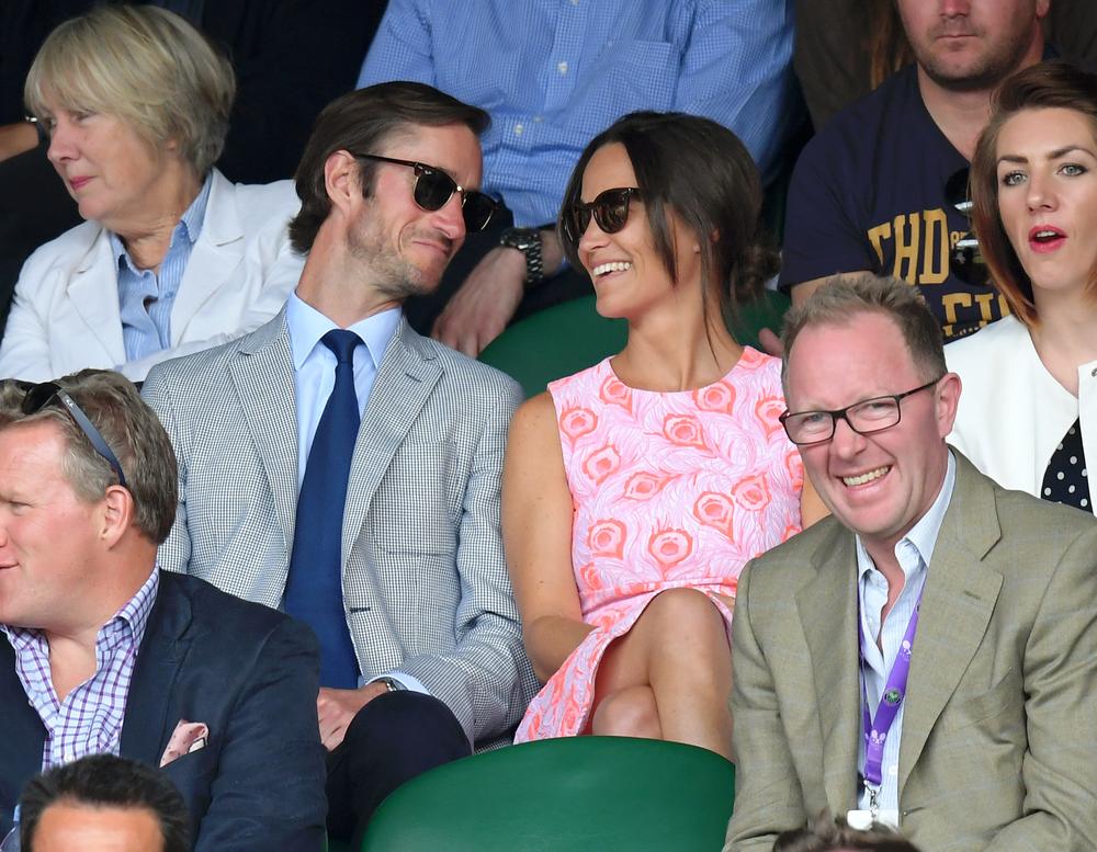 LONDON, ENGLAND - JULY 06: Pippa Middleton and James Matthews attend day nine of the Wimbledon Tennis Championships at Wimbledon on July 06, 2016 in London, England. (Photo by Karwai Tang/WireImage)