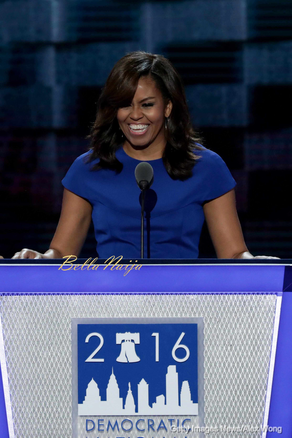 PHILADELPHIA, PA - JULY 25: First lady Michelle Obama delivers remarks on the first day of the Democratic National Convention at the Wells Fargo Center, July 25, 2016 in Philadelphia, Pennsylvania. An estimated 50,000 people are expected in Philadelphia, including hundreds of protesters and members of the media. The four-day Democratic National Convention kicked off July 25. (Photo by Alex Wong/Getty Images)