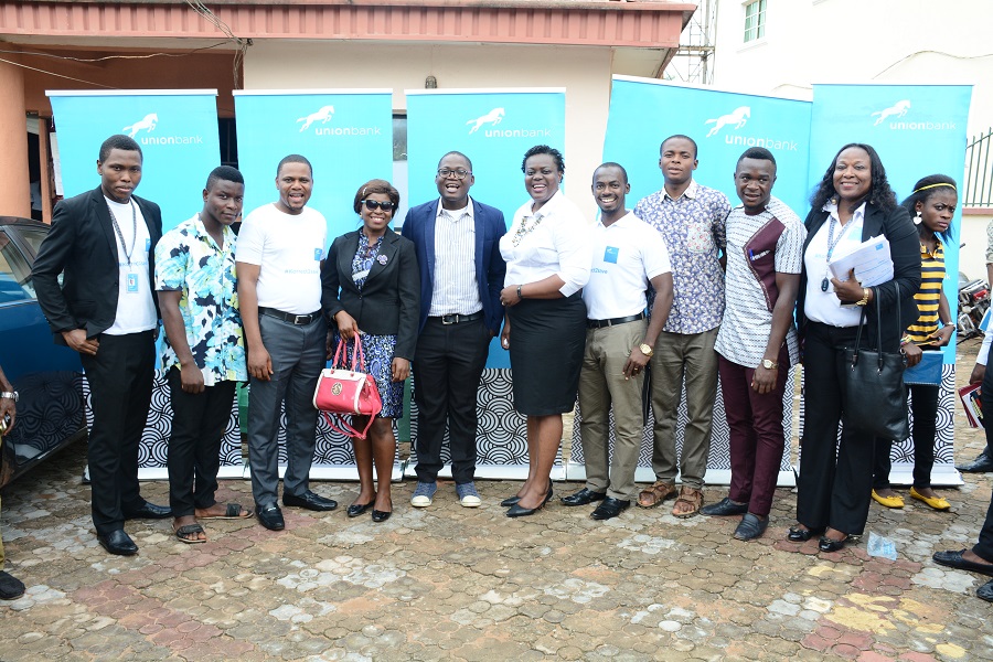 Omotola Oyebanjo_ Headworld Esene_ Union Bank Oko branch staffs together with representatives of the student Union