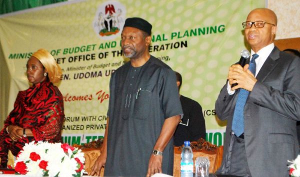 PIC. 9. FROM LEFT: MINISTER OF STATE FOR BUDGET AND NATIONAAL PLANNING, HAJIYA ZAINAB AHMED; MINSTER OF BUDGET AND NATIONAL PLANNING, SEN. UDOMA UDO UDOMA, AND DIRECTOR-GENERAL, BUDGET OFFICE, MR BEN AKABUZE, DURING A PUBLIC CONSULTATIVE FORUM WITH CIVIL SOCIETY ORGANOSATIONS AND ORGANISED PRIVATE SECTOR ON THE 2017-2019 MEDIUM-TERM FISCAL FRAMEWORK, IN ABUJA ON MONDAY (25/7/16). 5301/25/7/2016/HB/BJO/NAN