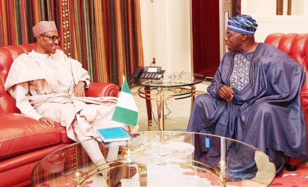 PIC.26. PRESIDENT MUHAMMADU BUHARI (L), IN AUDIENCE WITH FORMER PRESIDENT OLUSEGUN OBASANJO AT THE PRESIDENTIAL VILLA IN  ABUJA ON MONDAY (25/7/16).  5318/5/7/2016/ICE/BJO/NAN