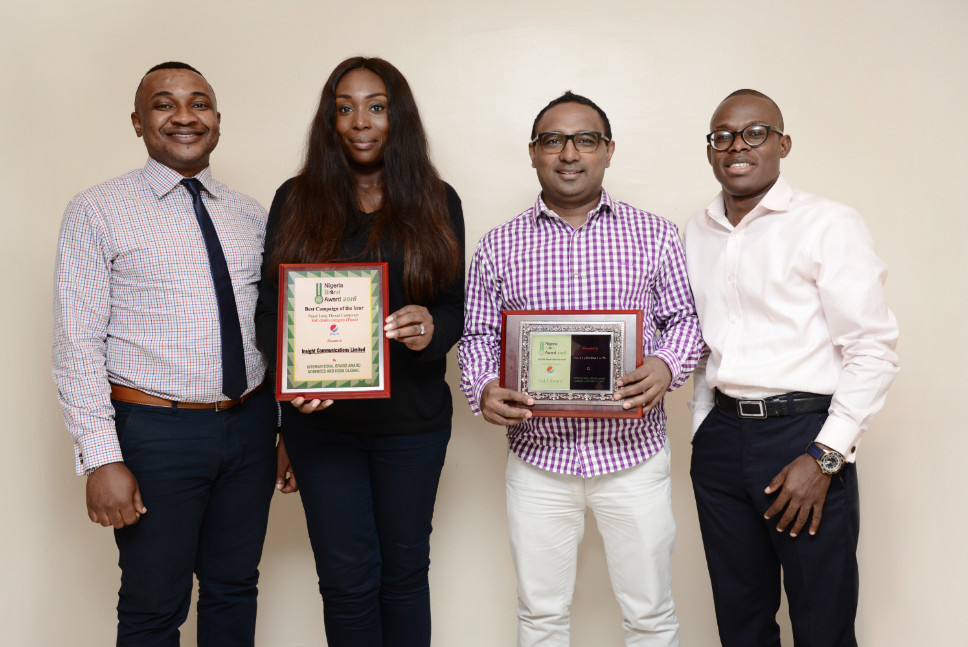 L-R Jones Bassey (Account Director Insight), Sinmisola Hughes-Obisesan (Group Creative Head Insight),Norden Thurston (Head of Marketing Seven-Up Bottling Company), Segun Ogunleye (Brand Manager Seven-Up Bottling Company)