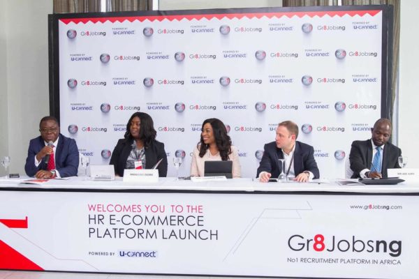 L-R: Ben Afudego (Ernst & Young) , Nneamaka Okorie (Marketing & Sales Manager, Gr8jobsng), Omomene Odike (CEO, U-connect Human Resources Ltd), Robert Giles (Diamond Bank), Ade Ajayi (Microsoft)