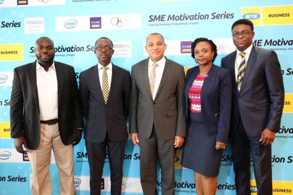 L-R Habeeb Adeleye, ED TricomXPL, Adekunle Adebiyi, GM, Enterprise Sales - MTN, George Ogbonnaya, Group Head, SME Banking - FCMB, Folake Oyekanmi, Business Development Manager - Intel West Africa and Ezekiel Bamigboye, Senior Manager, SME Sales, MTN Nigeria at the SME Motivation Series held at the Hotel Presidential, Port Harcourt last week