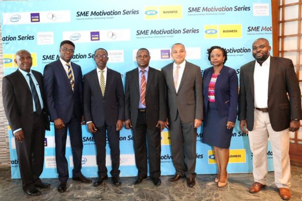 L-R Yinka Fisher, Coordinator SMEDAN, Ezekiel Bamigboye, Senior Manager, SME Sales MTN, Adekunle Adebiyi, GM, Enterprise Sales MTN, Erasmus Chukunda, DG, Port Harcourt Chamber of Commerce, Industry, Mines and Agriculture, George Ogbonnaya, Group Head, SME Banking – FCMB, , Folake Oyekanmi, Business Development Manager, Intel West Africa and Habeeb Adeleye, ED, TricomXPL at the SME Motivation Series held in Port Harcourt recently.