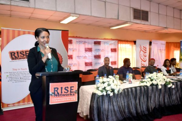 One of the speakers Nkemdilim Begho, CEO of FutureSoft speaking on the importance of ICT as a useful weapon Nigerian youths can use to combat poverty at the #IYD2016NG event. 