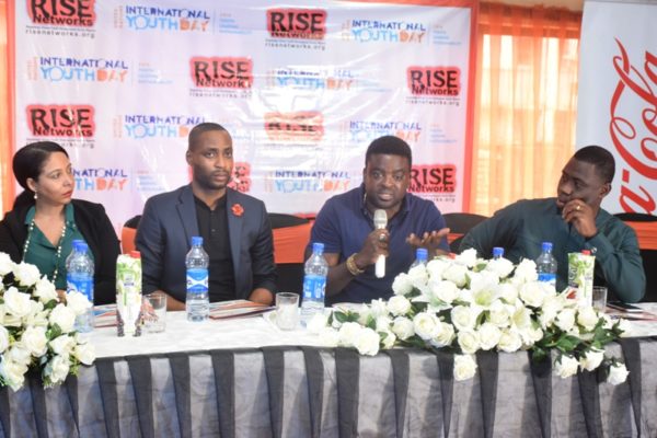 Kunle Afolayan, responding to questions while Nkemdilim Begho, Okechukwu Ofili and Kunle Soriyan looks on at the #IYD2016NG event.