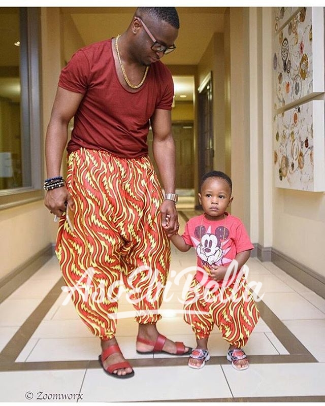 Father and son rocking the drop crotch pant by @mrs_latee of @roda_inc Photography by @zoomworx_aso ebi, asoebi, asoebibella