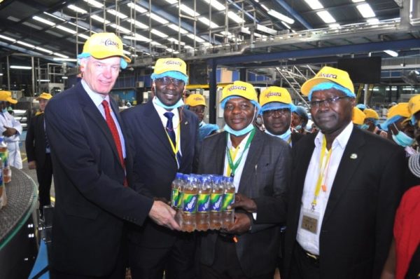 L-R: Managing Director, The La Casera Company, Roland Ebelt, Presenting Case Of La Casera to, Acting Director General, Manufacturing Association Of Nigeria (MAN), Segun Ajayi-Kadir; Director General, NAFDAC Represented By The Special Assistant To The Dg, William Effiok And Director, Product Certification, Standard Organisation Of Nigeria (SON), Bayo Adigun, During The Factory Tour Of The La Casera Company In Lagos.