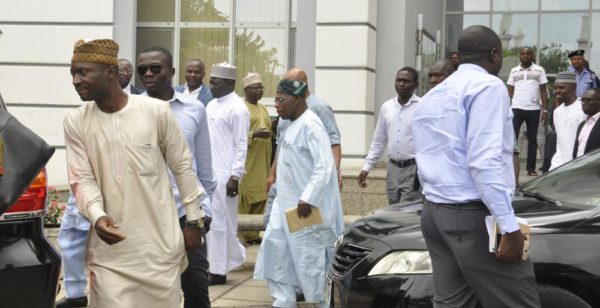 PIC 11. FORMER PRESIDENT/FORMER CHAIRMAN PDP BOARD OF TRUSTEES, CHIEF OLUSEGUN OBASANJO (M), SIGHTED AT THE SHEHU MUSA YAR'ADUA CENTRE, VENUE OF THE INAUGURATION OF PDP NATIONAL CONVENTION COMMITTEE IN ABUJA ON FRIDAY (5/8/16). 5502/5/8/2016/OTU/ICE/NAN