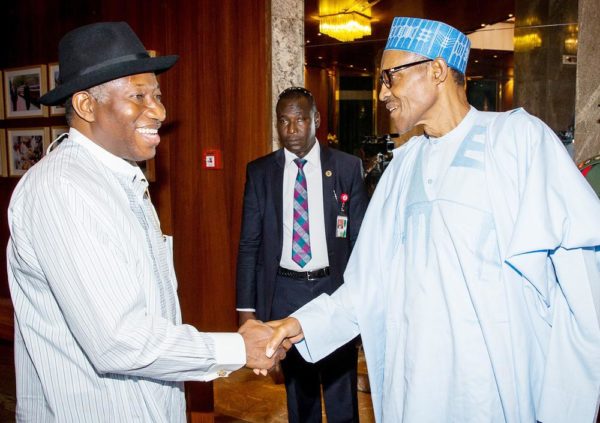 PIC 24.  FORMER  PRESIDENT  GOODLUCK  JONATHAN  VISITS PRESIDENT BUHARI AT THE PRESIDENTIAL VILLA  IN  ABUJA  PIC 24. PRESIDENT MUHAMMADU BUHARI (R) WELCOMING FORMER PRESIDENT GOODLUCK JONATHAN  TO THE  PRESIDENTIAL VILLA ABUJA ON WEDNESDAY  (3/8/16). 5466/03/08/2016/ICE//NAN