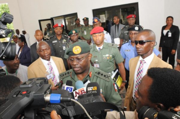 PIC. 10. CHIEF OF DEFENCE STAFF, GEN. GABRIEL OLONISAKIN ADDRESSING STATE HOUSE CORRESPONDENTS AFTER A SECURITY MEETING AT THE PRESIDENTIAL VILLA IN ABUJA ON MONDAY (15/8/16). 5702/15/8/2016/ICE/BJO/BJO/NAN