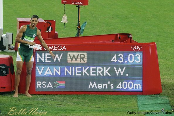 RIO DE JANEIRO, BRAZIL - AUGUST 14: Wayde Van Niekerk of Republic South Africa celebrates his victory and the new world record after the final Athletics Men's 400m at Olympic Stadium on August 14, 2016 in Rio de Janeiro, Brazil. (Photo by Xavier Laine/Getty Images)