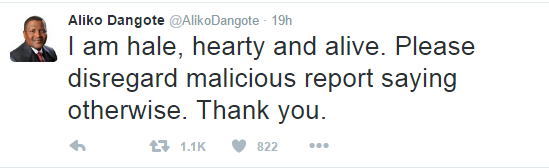 Aliko Dangote Tweet