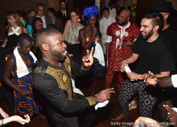 (L-R) Actors Madina Nalwanga, David Oyelowo, Lupita Nyong'o, costume designer Mobolaji Dawodu and music supervisor Zohran Kwame Mamdani