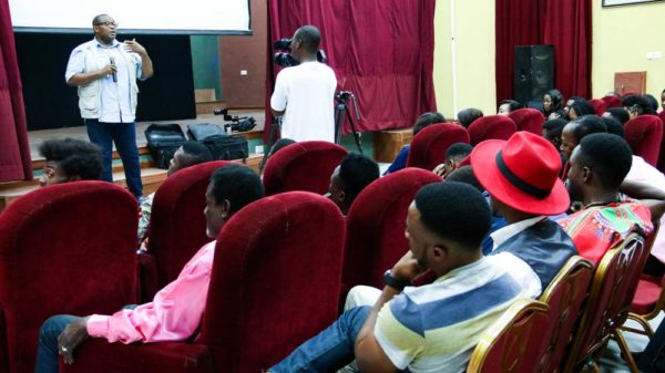 Ernest Nwokolo enlightening the auditionees on malaria prevention and treatment