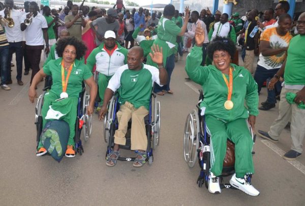PIC 10. TEAM NIGERIA AT THE JUST CONCLUDED RIO PARALYMPIC GAMES ARRIVING THE AT THE NNAMDI AZIKWE INTERNATIONAL AIRPORT IN ABUJA ON SUNDAY (18/9/16). 6923/18/9/16/TA/ICE/NAN