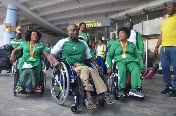 PIC 11. TEAM NIGERIA AT THE JUST CONCLUDED RIO PARALYMPIC GAMES ARRIVING THE AT THE NNAMDI AZIKWE INTERNATIONAL AIRPORT IN ABUJA ON SUNDAY (18/9/16). 6924/18/9/16/TA/ICE/NAN