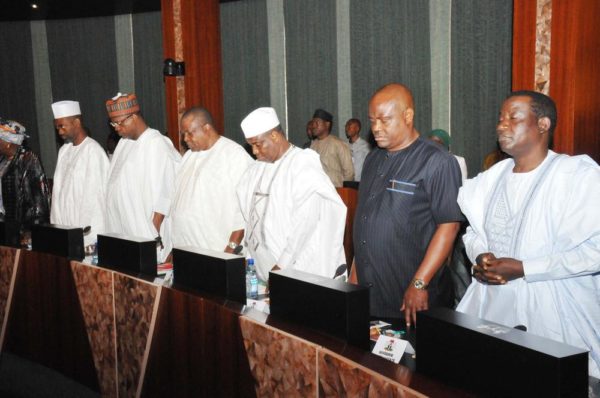 PIC.12. STATE GOVERNORS PRAYING DURING THE COUNCIL OF STATE MEETING AT THE PRESIDENTIAL VILLA IN ABUJA ON WEDNESDAY (7/9/16). 6817/7/9/2016/ICE/BJO/NAN