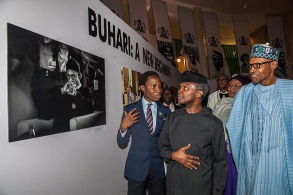 L-R: Bayo Omoboriowo, VP Yemi Osinbajo, President Muhammadu Buhari