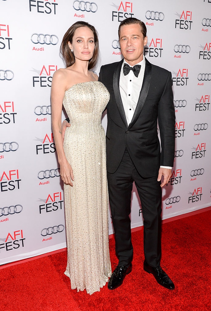 LOS ANGELES, CA - NOVEMBER 05: Writer-director-producer-actress Angelina Jolie Pitt (L) and actor-producer Brad Pitt attend the opening night gala premiere of Universal Pictures' 'By the Sea' during AFI FEST 2015 presented by Audi at TCL Chinese 6 Theatres on November 5, 2015 in Hollywood, California. (Photo by Michael Kovac/Getty Images for AFI)