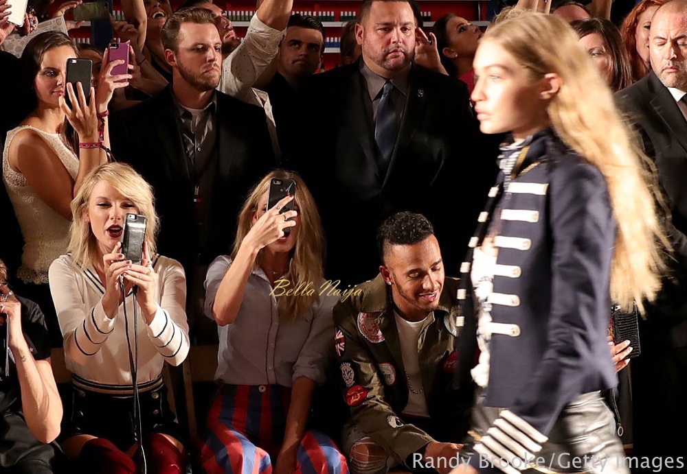 NEW YORK, NY - SEPTEMBER 09: Taylor Swift, Martha Hunt, and Lewis Hamilton attend the #TOMMYNOW Women's Fashion Show during New York Fashion Week at Pier 16 on September 9, 2016 in New York City. (Photo by Neilson Barnard/Getty Images for Tommy Hilfiger)