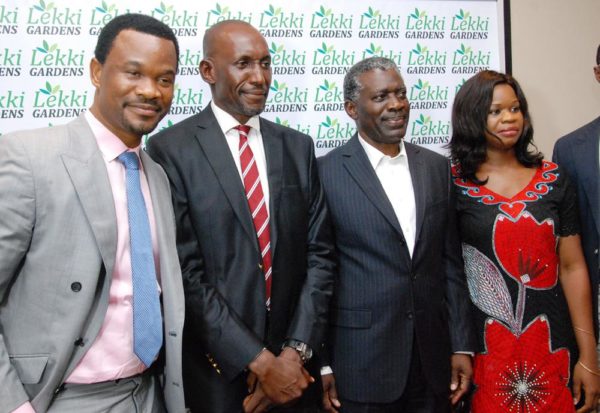 L-R: The Chief Technical Officer, Lekki Gardens Estate Limited, Andrew Jibunoh, the Managing Director/Chief Executive Officer, Richard Nyong, the Board Chairman, Arobo Kalango and the Chief Operating Officer, Christy Amida at a special media parley held by the company in Lagos on Friday.