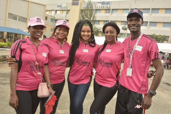 Annie Idibia, Prof. Ifeoma Okoye a.k.a Pink Professor, Debbie Collins, MGBN Universe, Kiki Omeili and Runcie C.W. Chidebe, Executive Director of Project Pink Blue at Pink October Walk