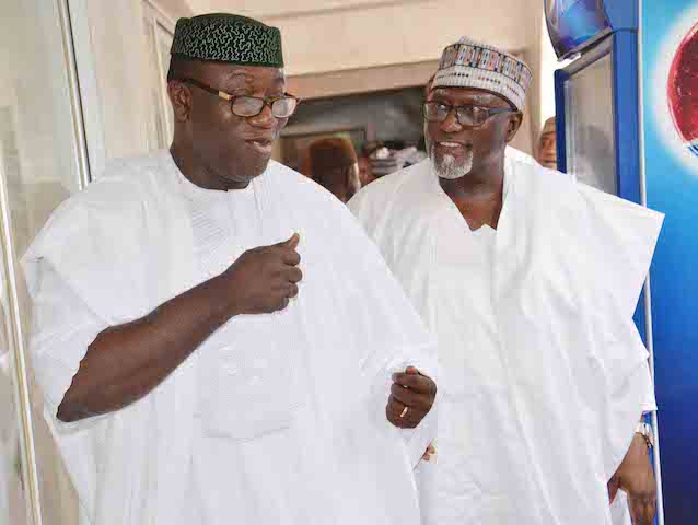 Minister of Mines and Steel Development, Dr Kayode Fayemi (L) and Director-General of the Department of State Service, Alhaji Lawal Daura, at the wedding fatiha of President Buhariís daughter, Fatima Buhari to Alhaji Yau Gimba Kumo in Daura, Katsina state on Friday (28/10/16) 8051/28/10/2016 /Otu Albert/BJO/NAN